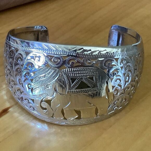 STERLING SILVER 925 GOLD PLATED ELEFANT FILIGREE WIDE LARGE BRACELET​​ - Picture 7 of 7